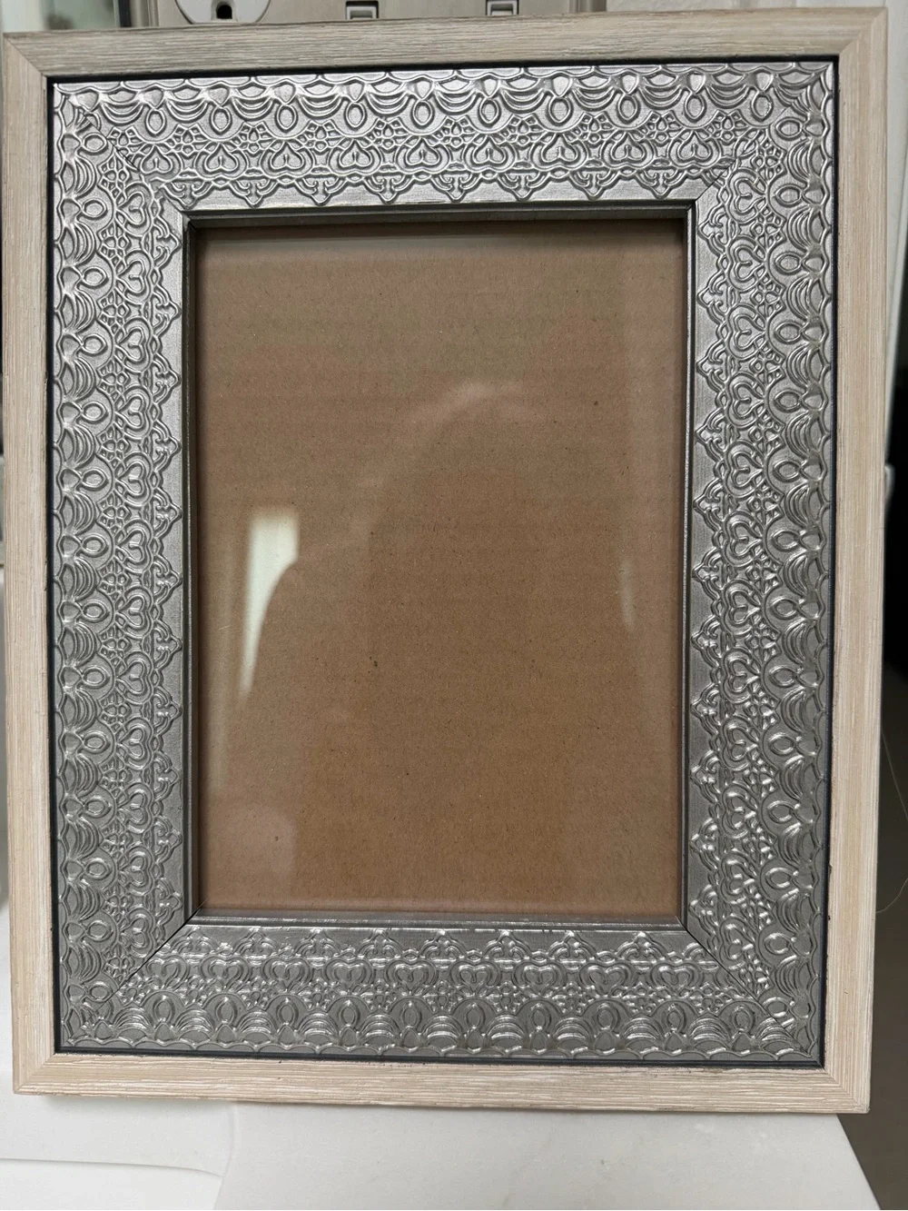 Hobby Lobby Silver Embossed Frame with Light Wood Trim